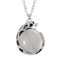 Lab Created White Cat's Eye, Black and White Austrian Crystal Panther Pendant Necklace (28-30 Inches) in Silvertone 10.00 ctw