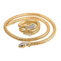 Doorbuster Green Color Resin and White Austrian Crystal Snake Bracelet (6.50-7.00In) and Necklace 36 Inches in Goldtone