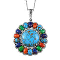 Doorbuster Karis Mojave Blue Turquoise and Mojave Multi Turquoise Halo Pendant in Platinum Bond with Stainless Steel Necklace 20 Inches 33.15 ctw - Sticky add to cart bar