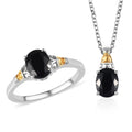 Karis Australian Midnight Sapphire Ring (Size 10) and Pendant in Platinum Bond & 18K YG Plated with Stainless Steel Necklace (20 Inches) 5.00 ctw - Sticky add to cart bar