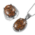Silver Leaf Jasper Solitaire Ring and Pendant Necklace 20 Inches in Stainless Steel 29.25 ctw - Sticky add to cart bar