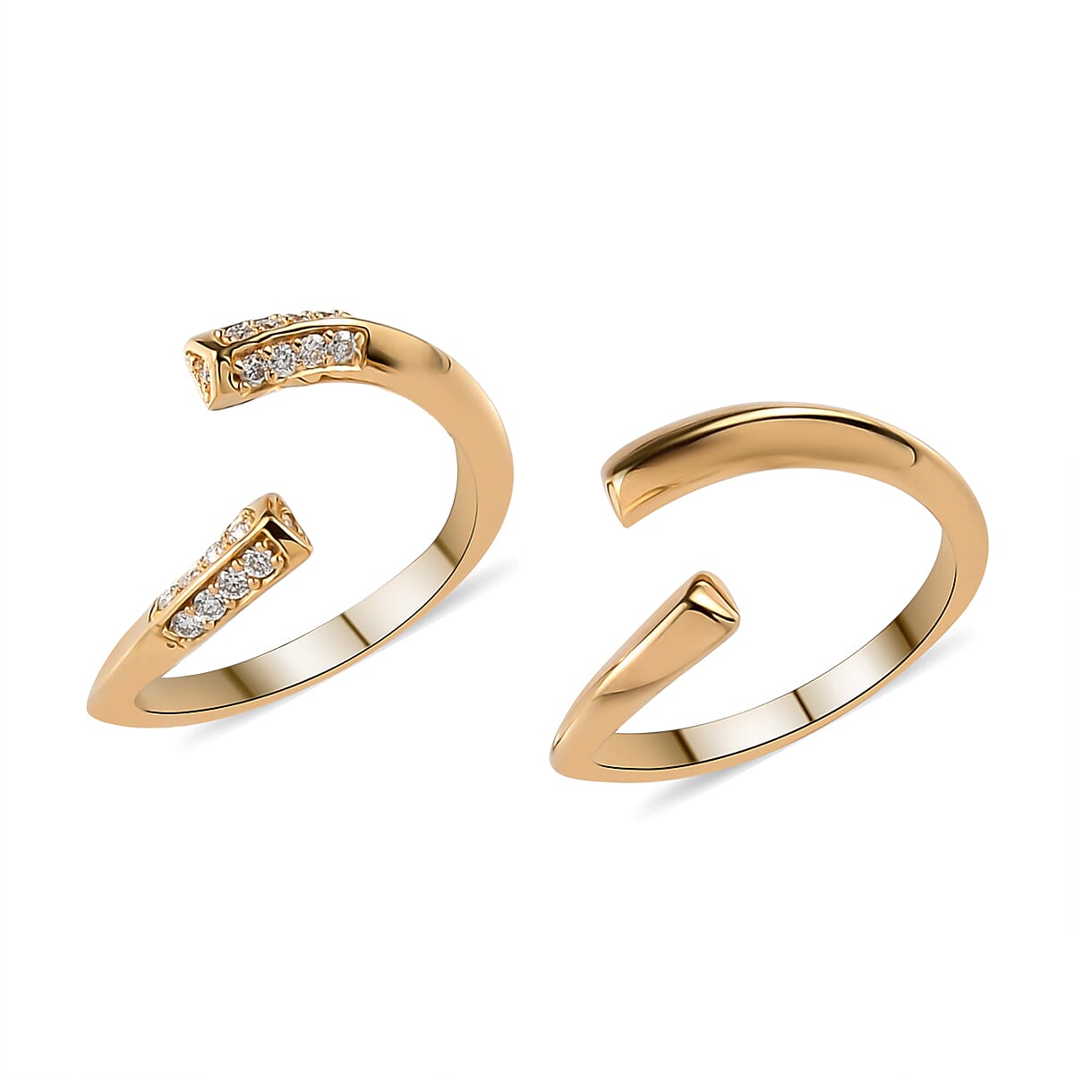 Moissanite VS-EF Open Band Set of 2 Ring in Vermeil Yellow Gold Over Sterling Silver 0.20 ctw