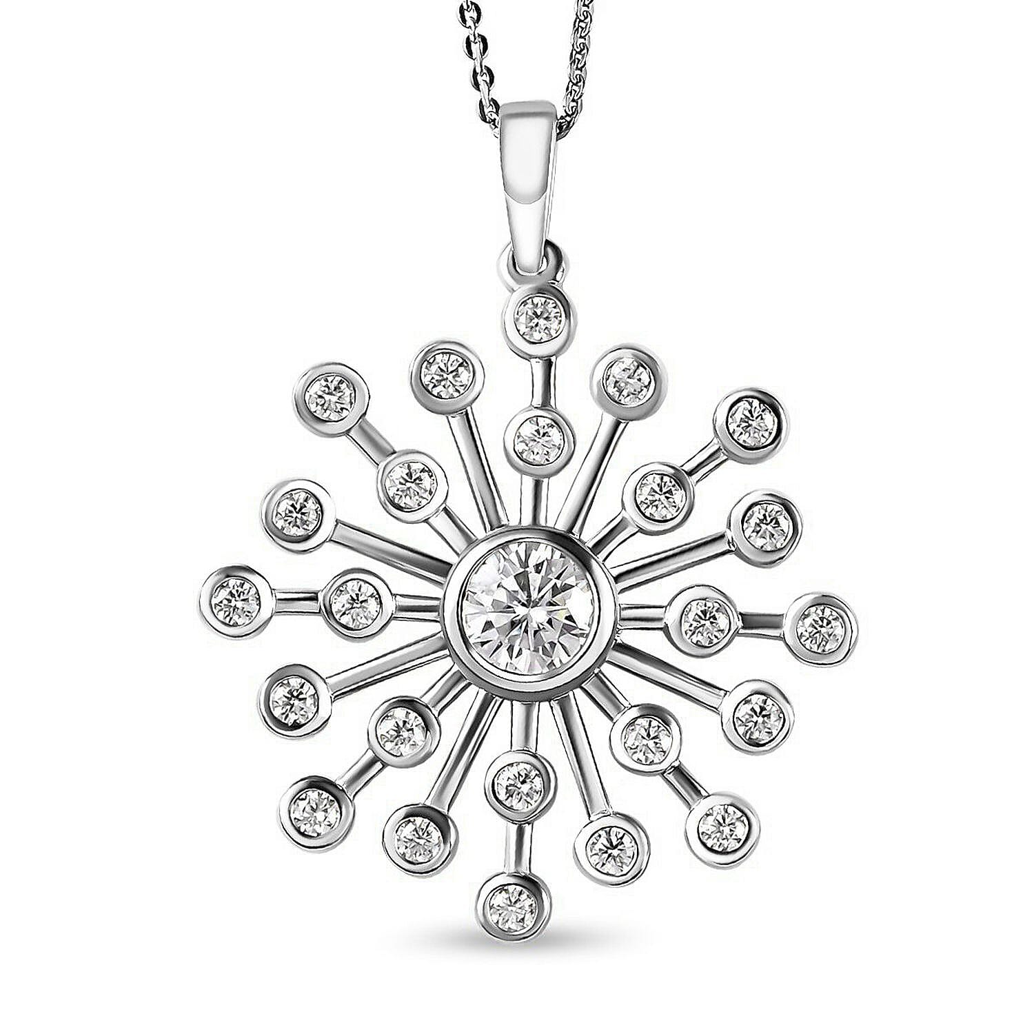 Moissanite (Rnd 6mm) Pendant Necklace (20 Inches) in Platinum Over Sterling Silver 1.50 ctw