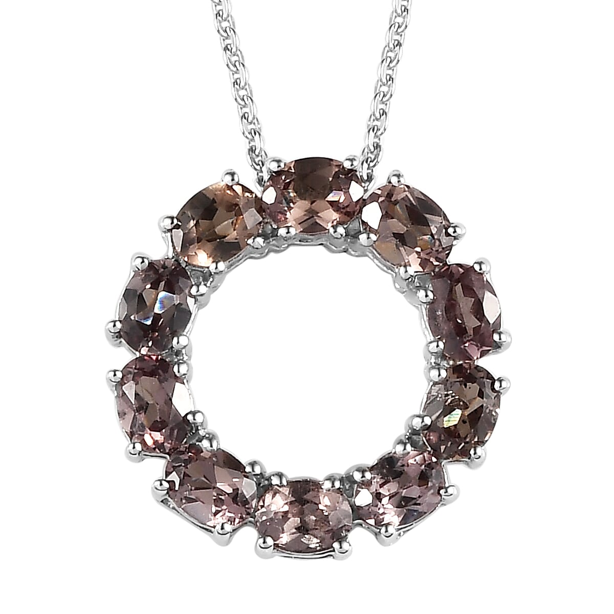 Merelani Color Change Garnet Circle Pendant Necklace 20 Inches in Platinum Over Sterling Silver 2.00 ctw