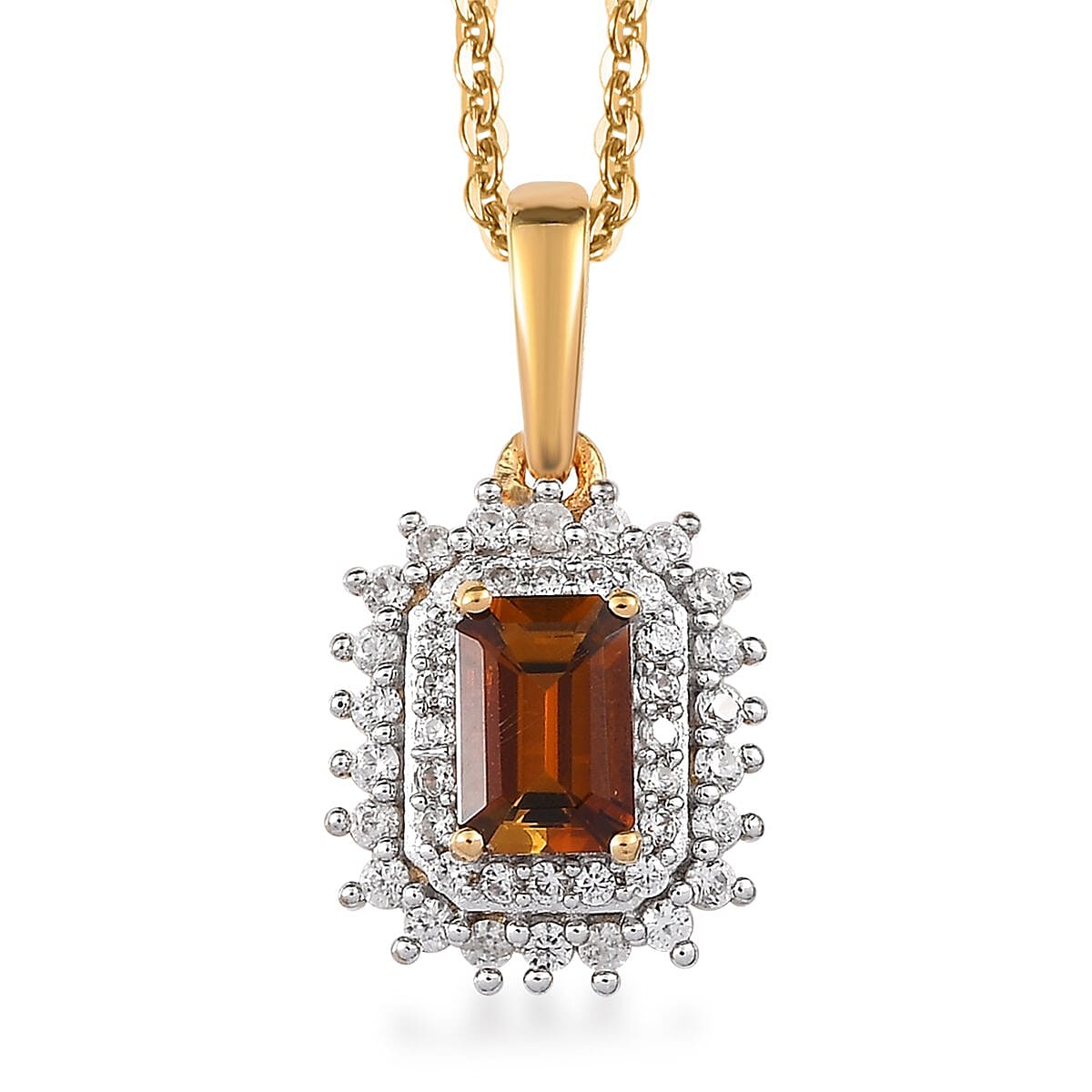 Tanzanian Golden Tourmaline and White Zircon Pendant Necklace 20 Inches in Vermeil Yellow Gold Over Sterling Silver 0.90 ctw