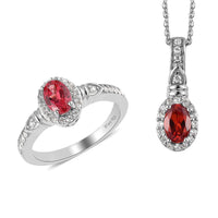 Lab Created Padparadscha Sapphire and White Zircon Ring and Pendant Necklace 20 Inches in Platinum Over Sterling Silver 1.75 ctw