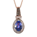AAA Tanzanite, Natural Champagne and White Diamond Halo Pendant Necklace 20 Inches in Vermeil Rose Gold Over Sterling Silver 1.25 ctw - Sticky add to cart bar
