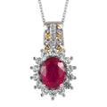Niassa Ruby and Natural White Zircon Sunburst Pendant Necklace 20 Inches in Vermeil Yellow Gold and Platinum Over Sterling Silver 3.75 ctw - Sticky add to cart bar