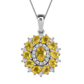 Tanzanian Canary Opal Necklace in Platinum Plated Sterling Silver, White Zircon Floral Pendant, Opal Flower Necklace, Birthday Gifts 1.75 ctw (20 Inches) - Sticky add to cart bar
