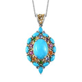 Sleeping Beauty Turquoise and Multi Gemstone Pendant Necklace 20 Inches in Vermeil YG and Platinum Over Sterling Silver 8.25 ctw - Sticky add to cart bar