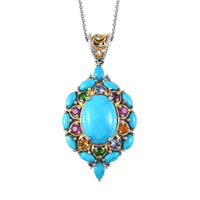 Sleeping Beauty Turquoise and Multi Gemstone Pendant Necklace 20 Inches in Vermeil YG and Platinum Over Sterling Silver 8.25 ctw