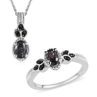 Platinum Spinel, Thai Black Spinel Ring (Size 5.0) and Pendant Necklace (20 Inches) in Platinum Over Sterling Silver 1.20 ctw
