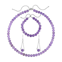 Lavender Amethyst and African Amethyst Dangle Earrings, Bolo Bracelet and Beaded Necklace 18 Inches in Stainless Steel 256.55 ctw