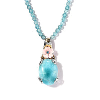 Larimar, Multi Gemstone Pendant with Beaded Necklace (18 Inches) in Platinum Over Sterling Silver 83.75 ctw
