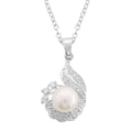 Gold Coast Freshwater Pearl and Simulated Diamond Pendant Necklace 18-20.50Inches in Silvertone 0.25 ctw - Sticky add to cart bar