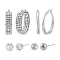 Set of 4 pairs Simulated Diamod, Austrian Crystal Hoops and Stud Earrings in Stainless Steel - Sticky add to cart bar