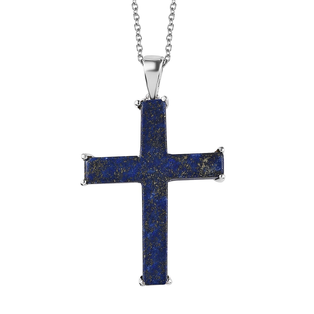 Karis Lapis Lazuli 24.25 ctw Cross Pendant in Platinum Bond and Stainless Steel Necklace 20 Inches