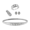 Doorbuster White Topaz Bangle Bracelet (7.25In), 3 Stone Ring (Size 7.00), Pendant and Stud Earrings in Stainless Steel 9.10 ctw - Sticky add to cart bar