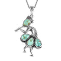 Artisan Crafted Royston Turquoise Kokopelli Pendant Necklace 20 Inches in Platinum Over Sterling Silver 1.85 ctw - Sticky add to cart bar