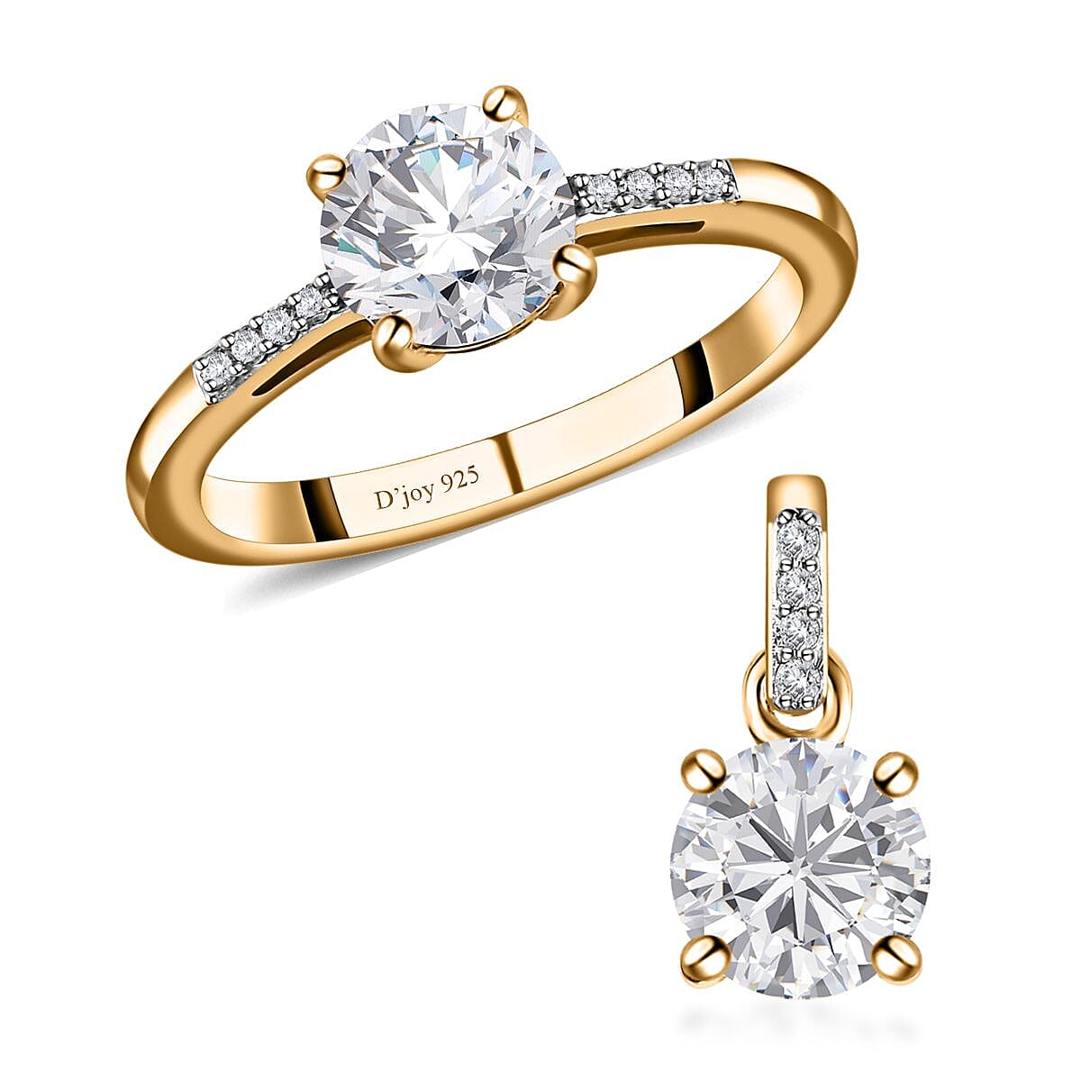 100 Facet Moissanite (Rnd 6mm) Ring (Size 5.0) and Pendant in Vermeil YG Over Sterling Silver 1.50 ctw