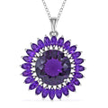 120 Facets African Amethyst Sunflower Pendant Necklace 18 Inches in Platinum Over Sterling Silver 13.40 ctw - Sticky add to cart bar
