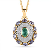 Ethiopian Emerald and Multi Gemstone Pendant Necklace 20 Inches in Vermeil Yellow Gold Over Sterling Silver 1.60 ctw