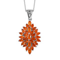 Mexican Fire Opal Floral Spray Pendant Necklace 20 Inches in Platinum Over Sterling Silver 1.85 ctw - Sticky add to cart bar