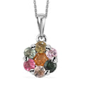 Multi-Tourmaline Floral Pendant Necklace 20 Inches in Platinum Over Sterling Silver 1.35 ctw - Sticky add to cart bar