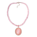 Galilea Rose Quartz Halo Pendant with Beaded Necklace 18-20 Inches in Rosetone 295.00 ctw - Sticky add to cart bar