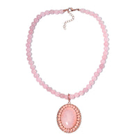 Galilea Rose Quartz Halo Pendant with Beaded Necklace 18-20 Inches in Rosetone 295.00 ctw