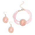 Galilea Rose Quartz Halo Dangle Earrings and Double Row Bracelet (8.0-10.0In) in Rosetone 140.60 ctw - Sticky add to cart bar