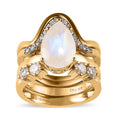 Rainbow Moonstone and Moissanite Set of 4 Stackable Ring in Vermeil Yellow Gold Over Sterling Silver (Size 6.0) 3.20 ctw - Sticky add to cart bar
