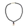 Lapis Lazuli and Simulated Diamond Spaceman Pendant with Hematite Beaded Necklace 20 Inches in Silvertone 426.00 ctw - Sticky add to cart bar