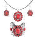 Blue Howlite Floral Cuff Bracelet (7.50-8.50 In), Earrings and Pendant Necklace 26-30 Inches in Silvertone 71.00 ctw - Sticky add to cart bar