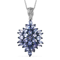 Tanzanite 4.70 ctw Floral Spray Pendant Necklace in Platinum Over Sterling Silver 20 Inches