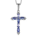 Tanzanite Cross Pendant Necklace (20 Inches) in Platinum Over Sterling Silver 1.40 ctw - Sticky add to cart bar