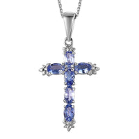 Tanzanite Cross Pendant Necklace (20 Inches) in Platinum Over Sterling Silver 1.40 ctw