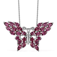 Tanzanian Rhodolite Garnet Butterfly Pendant Necklace 20 Inches in Platinum Over Sterling Silver 4.90 ctw