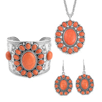 Blue Howlite Floral Cuff Bracelet (7.50-8.50 In), Earrings and Pendant Necklace 26-30 Inches in Silvertone 71.00 ctw
