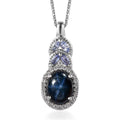 Blue Star Sapphire (DF) and Multi Gemstone Halo Pendant Necklace 20 Inches in Platinum Over Sterling Silver 5.40 ctw - Sticky add to cart bar