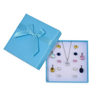 Set of 11 Multi Color Austrian Crystal Earrings and Pendant Necklace (20 Inches) in Stainless Steel