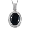 Premium London Blue Topaz, White Zircon Double Halo Pendant Necklace (20 Inches) in Platinum Over Sterling Silver 13.00 ctw - Sticky add to cart bar