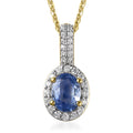 Premium Ceylon Blue Sapphire and Moissanite 1.25 ctw Halo Pendant Necklace in Vermeil Yellow Gold Over Sterling Silver 20 Inches - Sticky add to cart bar