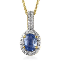 Premium Ceylon Blue Sapphire and Moissanite 1.25 ctw Halo Pendant Necklace in Vermeil Yellow Gold Over Sterling Silver 20 Inches