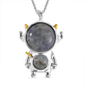 Blue Tigers Eye Spaceman Pendant in Dualtone with Stainless Steel Chain 24 Inches 46.50 ctw - Sticky add to cart bar