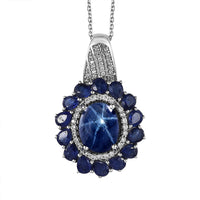 Blue Star Sapphire (DF) and Multi Gemstone Floral Pendant Necklace 20 Inches in Platinum Over Sterling Silver 9.60 ctw
