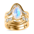 Rainbow Moonstone and Moissanite Set of 4 Stackable Ring in Vermeil Yellow Gold Over Sterling Silver (Size 6) 3.60 ctw - Sticky add to cart bar