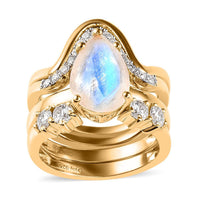 Rainbow Moonstone and Moissanite Set of 4 Stackable Ring in Vermeil Yellow Gold Over Sterling Silver (Size 6) 3.60 ctw