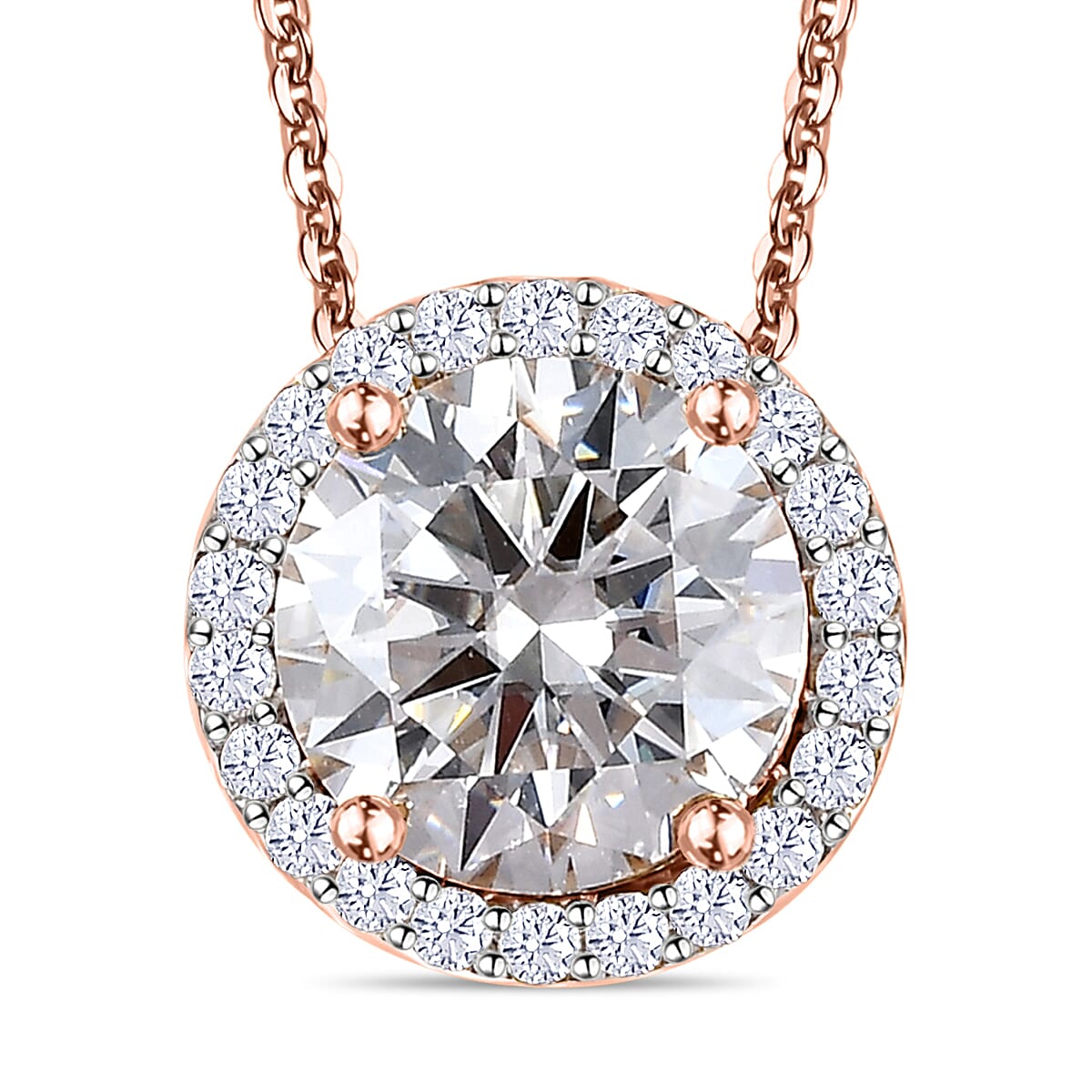 Moissanite Pendant Necklace 20 Inches in Vermeil Rose Gold Over Sterling Silver 2.70 ctw
