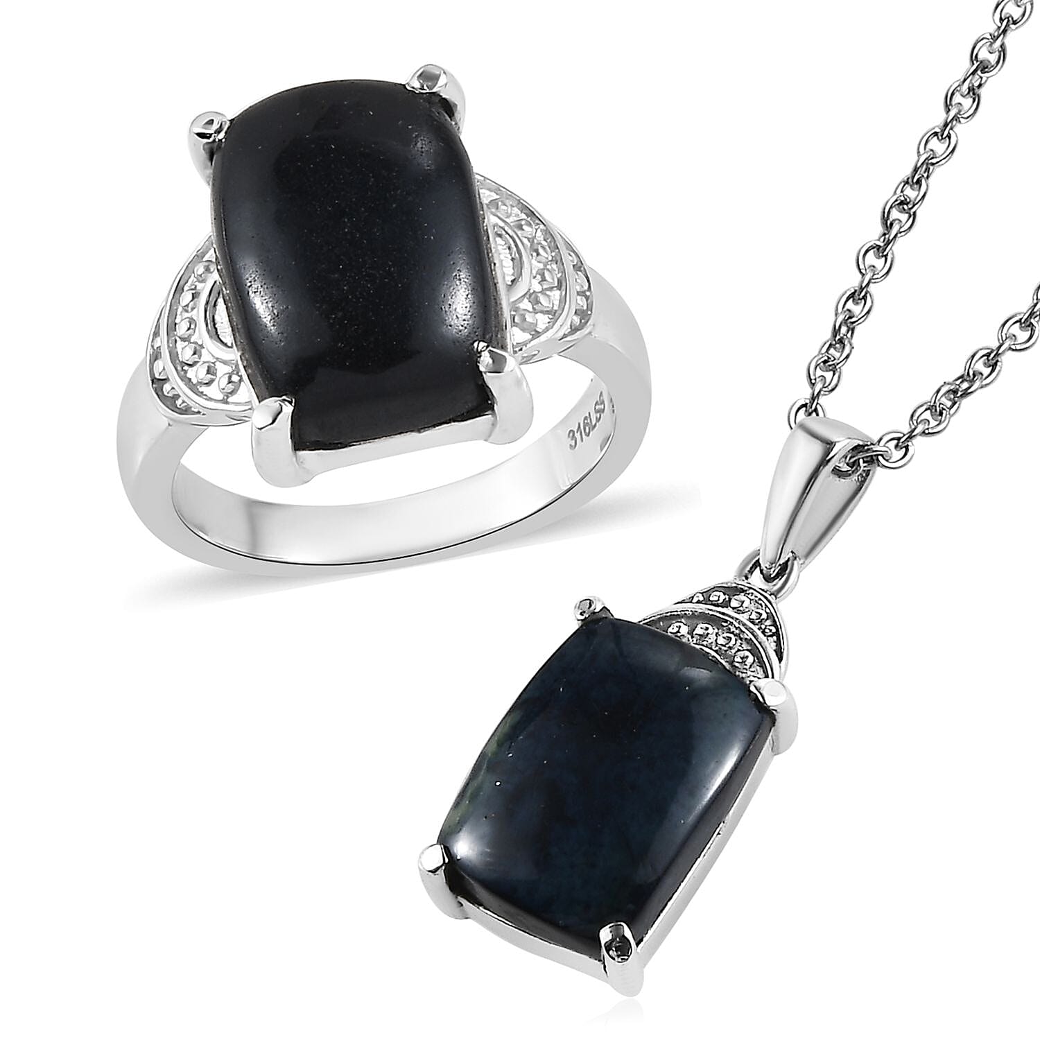 Australian Vivianite Solitaire Ring (Size 5.0) and Pendant Necklace (20 Inches) in Stainless Steel 11.40 ctw